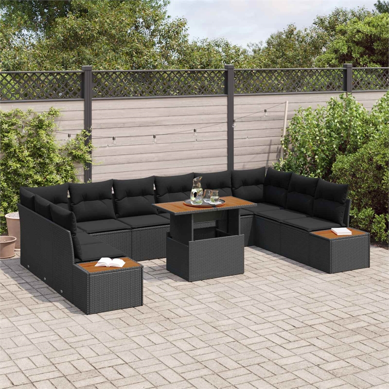 vidaXL Poly Rattan Sofa Set in Black