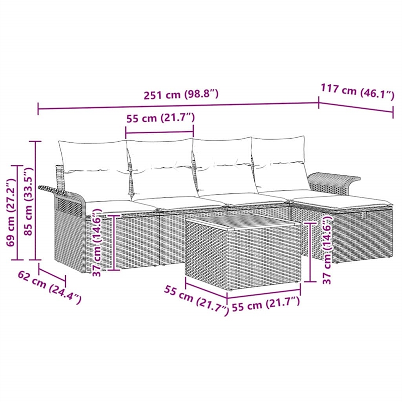 vidaXL Poly Rattan Sofa Set with Cushions in Beige