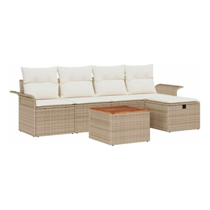 vidaXL Poly Rattan Sofa Set with Cushions in Beige