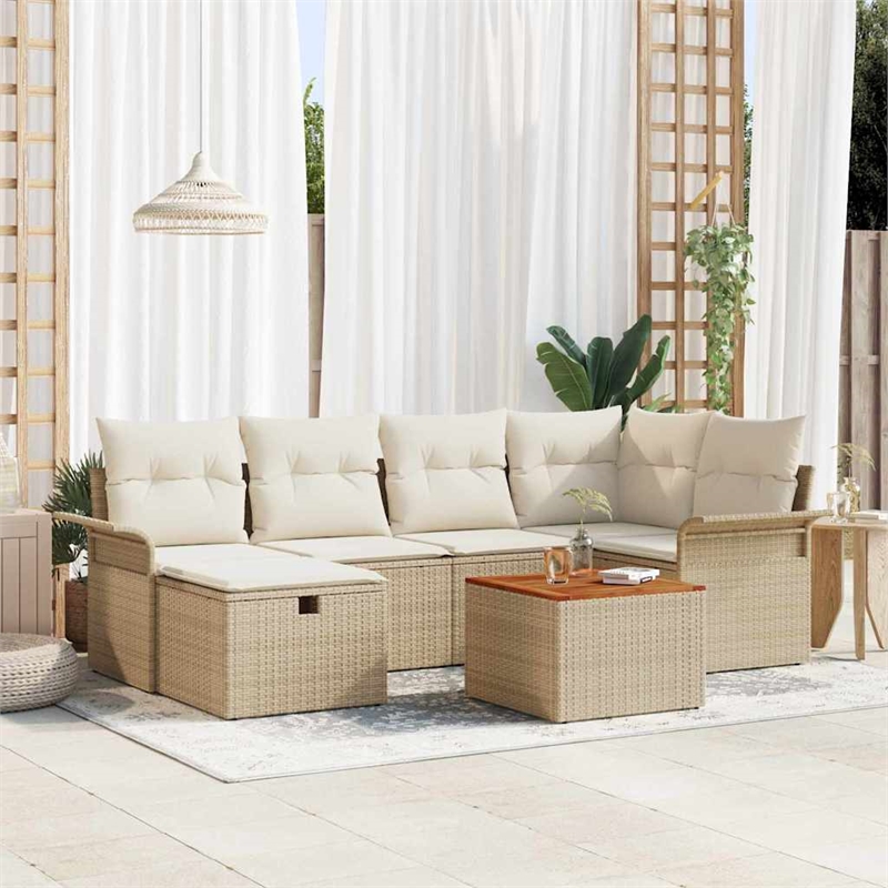 vidaXL Poly Rattan Sofa Set with Cushions in Beige