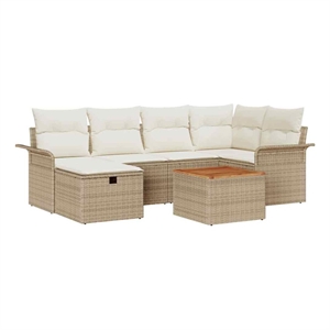 vidaXL Poly Rattan Sofa Set with Cushions in Beige