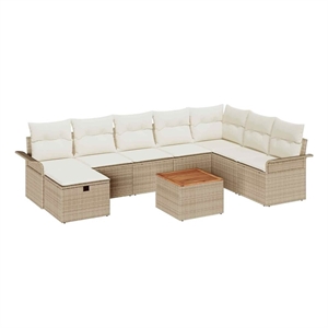 vidaXL Solid Acacia Wood Sofa Set with Cushions in Beige
