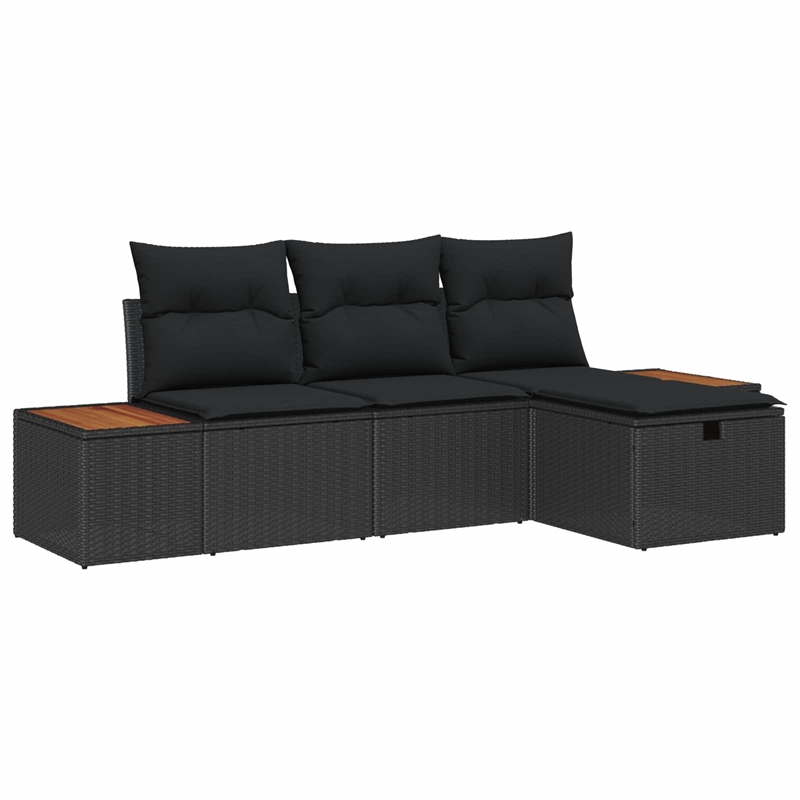 vidaXL Poly Rattan Sofa Set with Cushions in Black