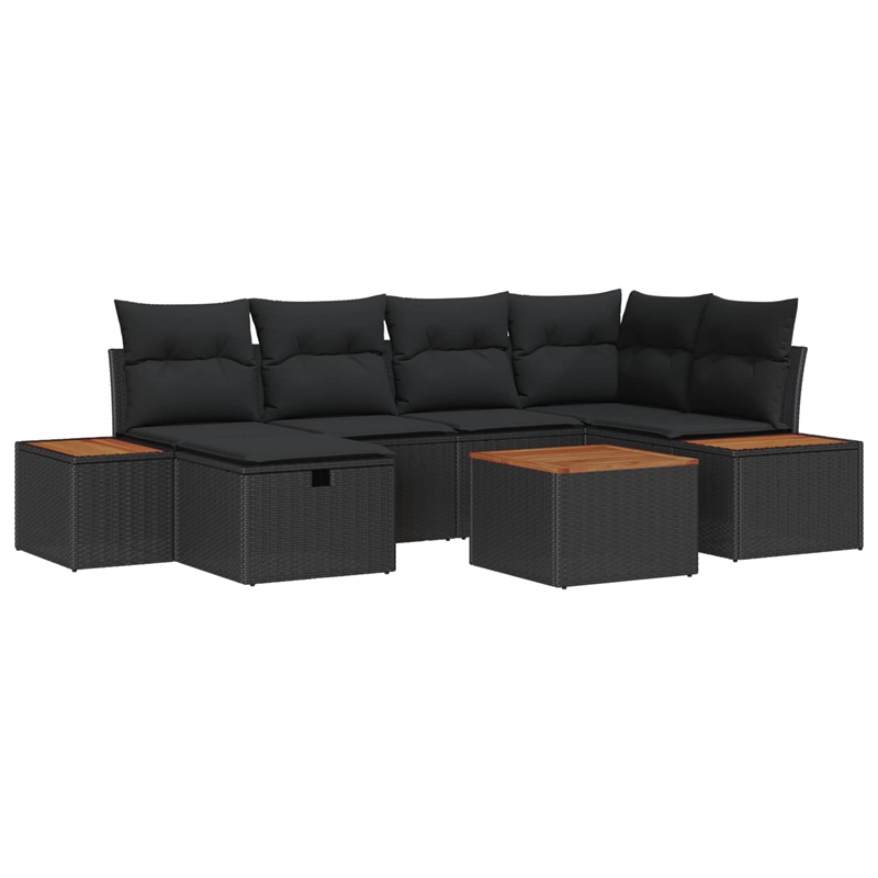 vidaXL Solid Acacia Wood Small Sofa Set with Cushions in Black