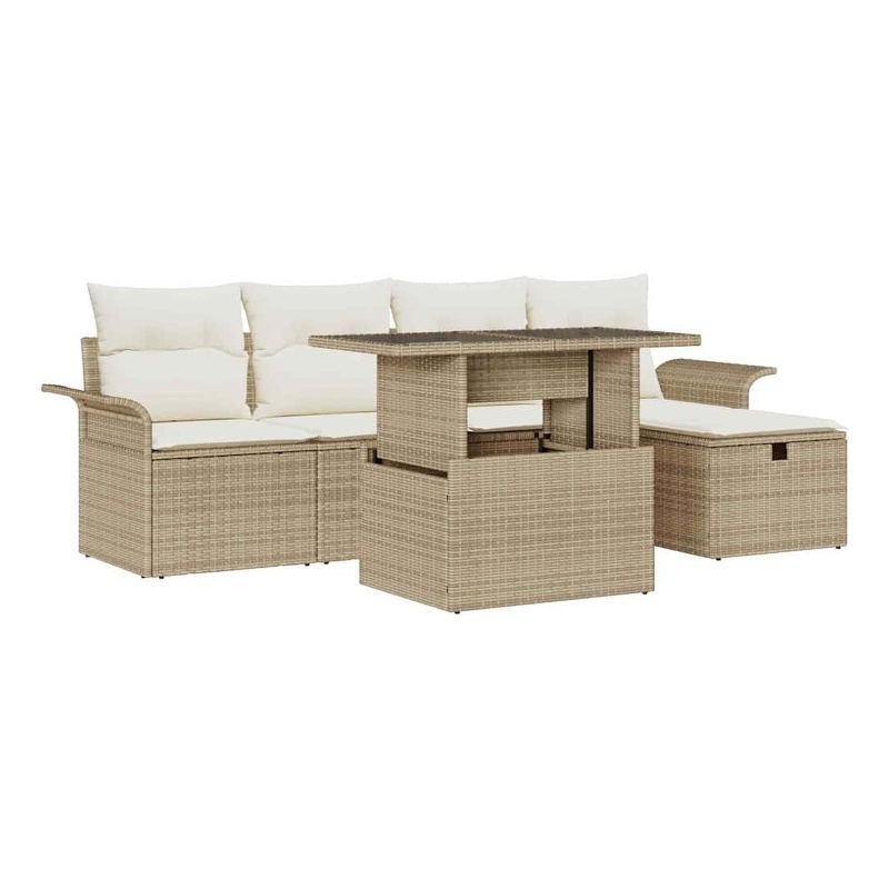 vidaXL Poly Rattan Sofa Set with Cushions in Beige