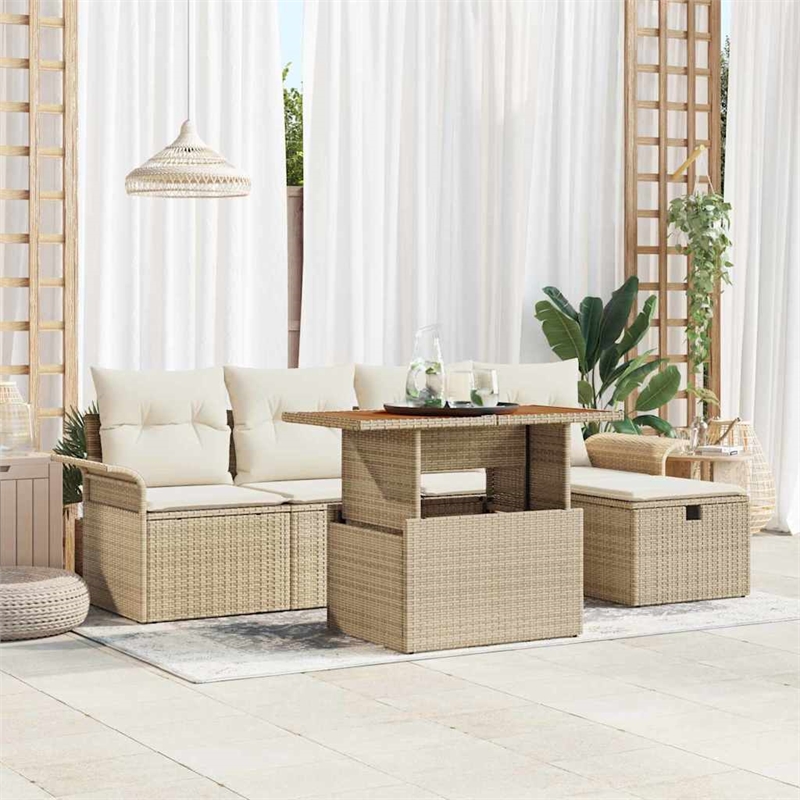 vidaXL Solid Acacia Wood Small Sofa Set with Cushions in Beige