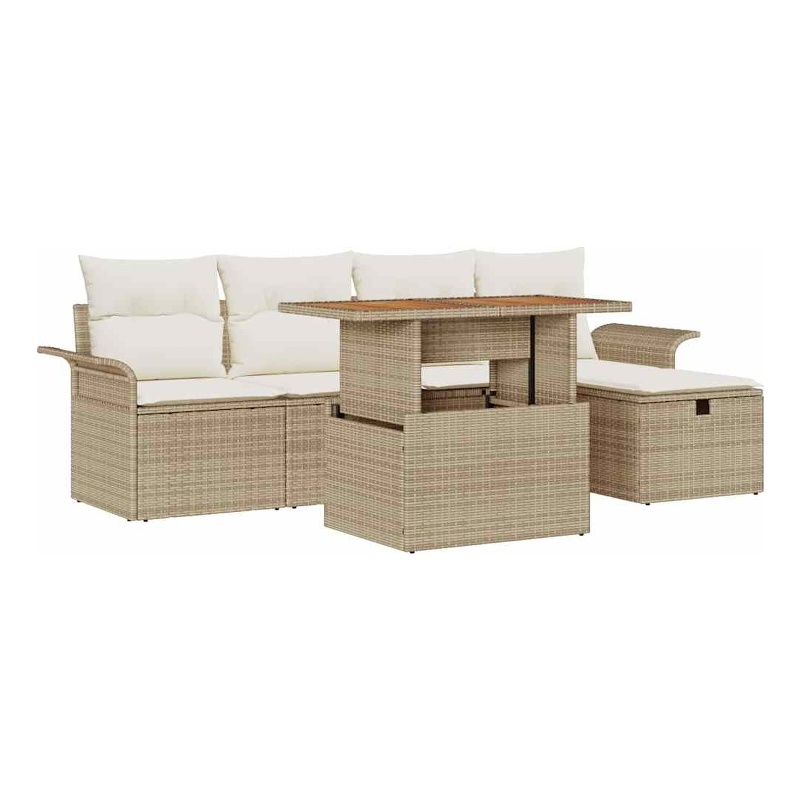 vidaXL Solid Acacia Wood Small Sofa Set with Cushions in Beige