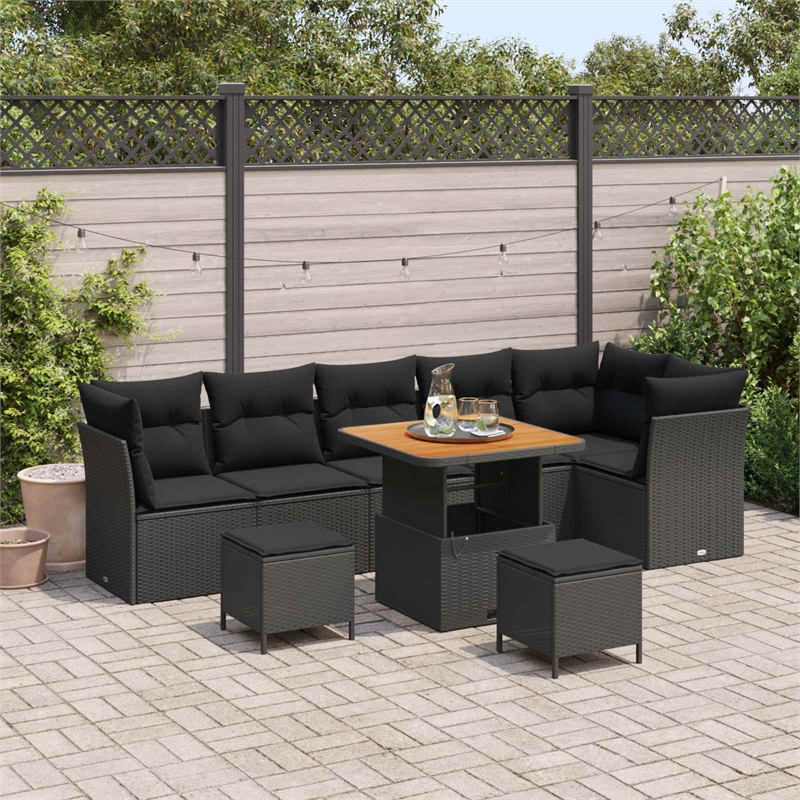 vidaXL Solid Acacia Wood Small Sofa Set in Black