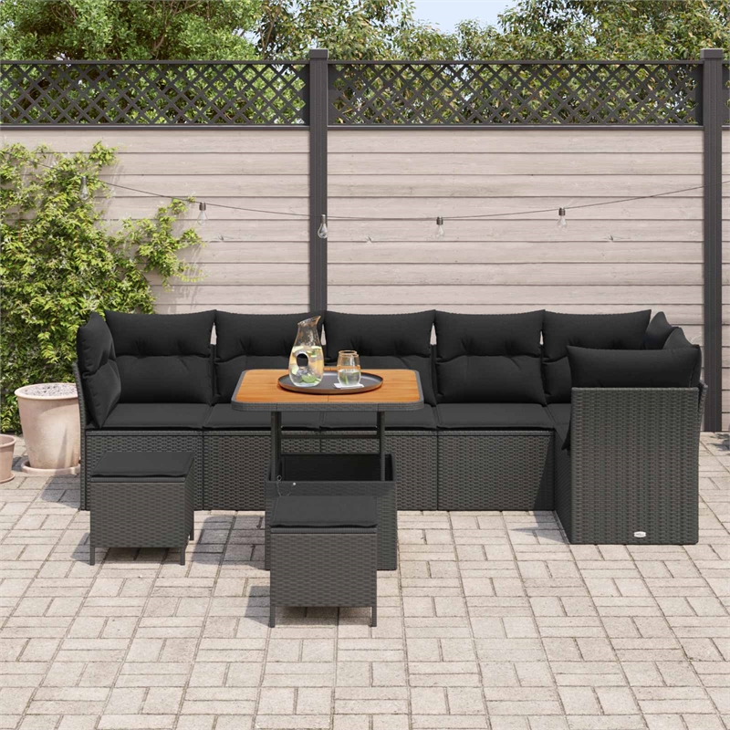 vidaXL Solid Acacia Wood Small Sofa Set in Black