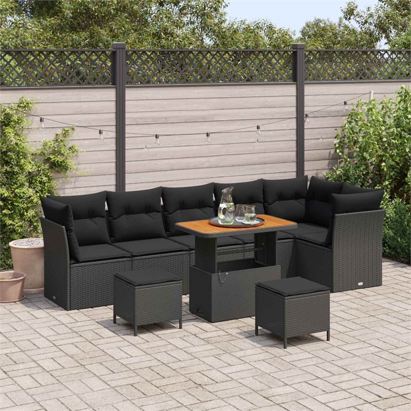vidaXL Solid Acacia Wood Small Sofa Set in Black