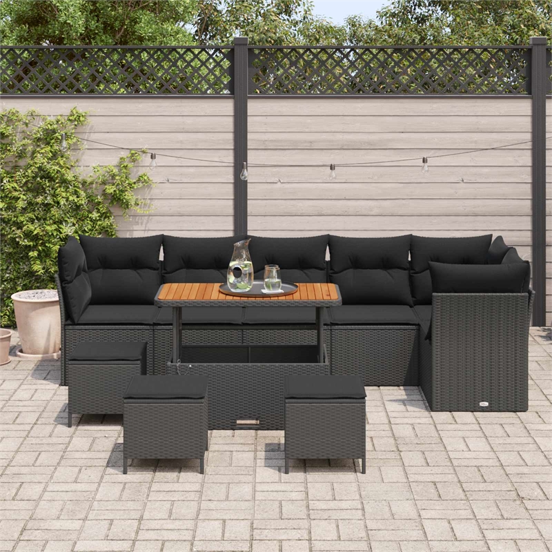 vidaXL Solid Acacia Wood Small Sofa Set in Black