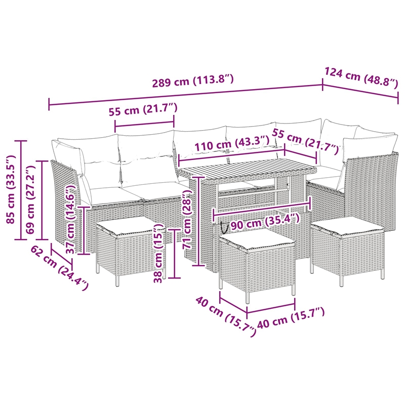 vidaXL Solid Acacia Wood Small Sofa Set in Black