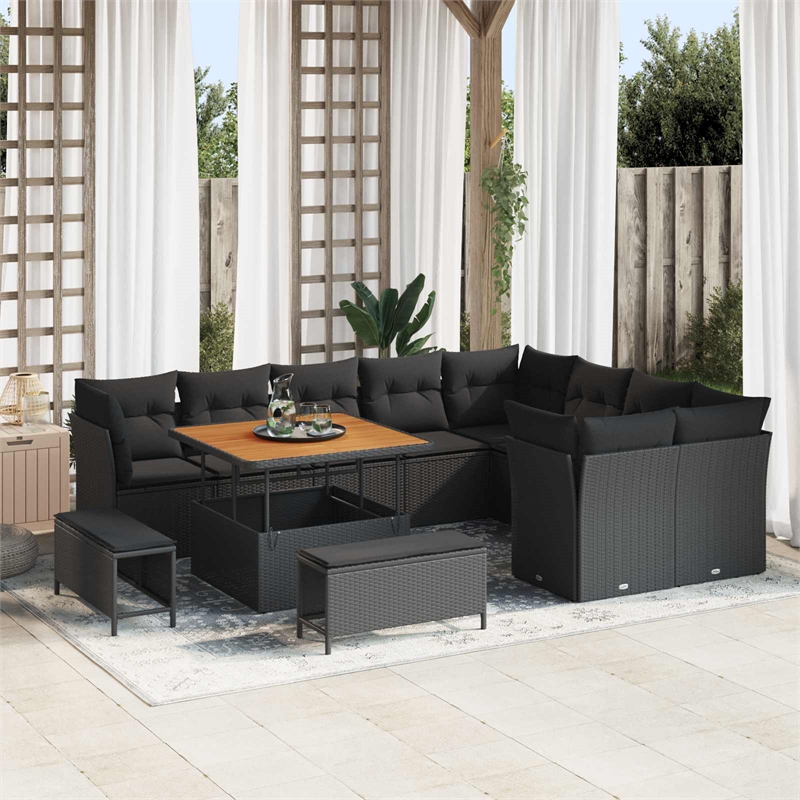 vidaXL Solid Acacia Wood Sofa Set in Black