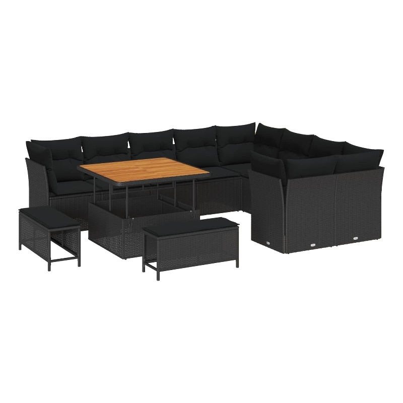 vidaXL Solid Acacia Wood Sofa Set in Black