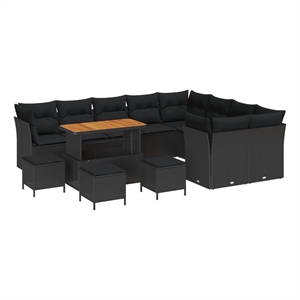 vidaXL Solid Acacia Wood Sofa Set in Black