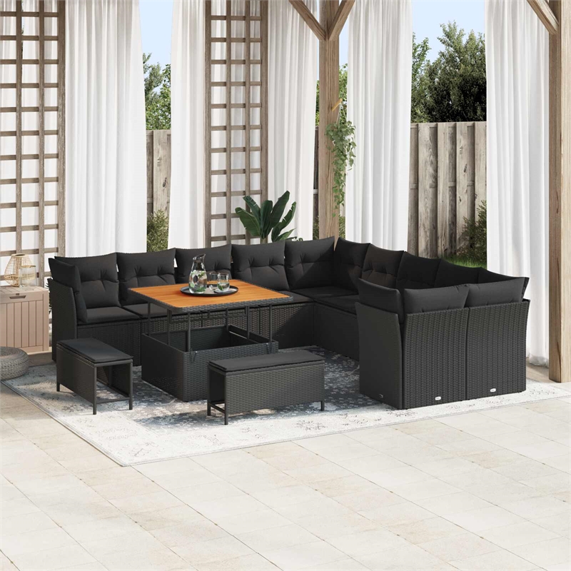 vidaXL Poly Rattan Small Sofa Set in Black