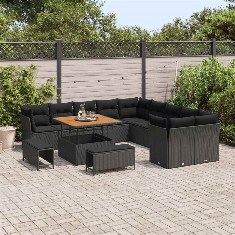 vidaXL Poly Rattan Small Sofa Set in Black