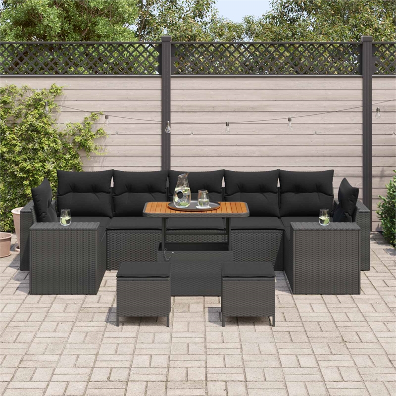 vidaXL Solid Acacia Wood Large Sofa Set in Black