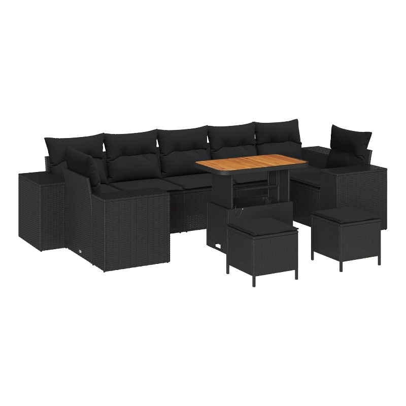 vidaXL Solid Acacia Wood Large Sofa Set in Black