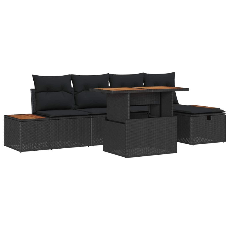 vidaXL Poly Rattan Small Sofa Set with Cushions in Black