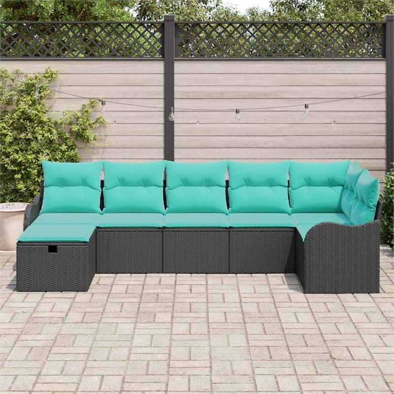 vidaXL Poly Rattan Sofa Set with Cushions in Black