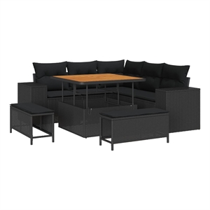 vidaXL Solid Acacia Wood Sofa Set with Cushions in Black