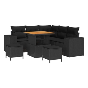 vidaXL Solid Acacia Wood Sofa Set with Cushions in Black