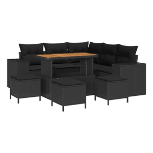 vidaXL Solid Acacia Wood Sofa Set with Cushions in Black