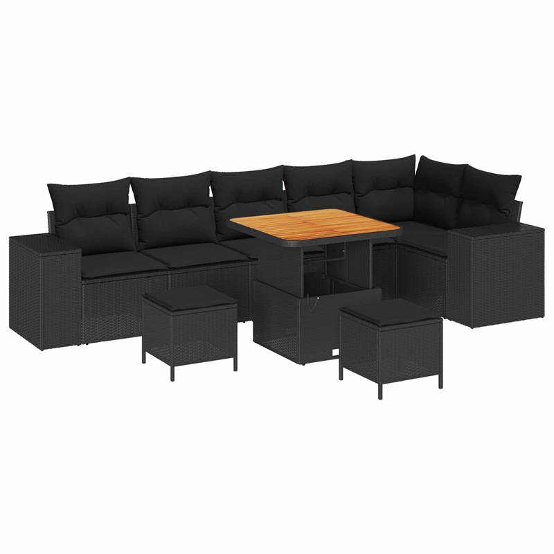vidaXL Poly Rattan Sofa Set with Cushions in Black