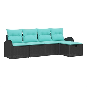 vidaXL Solid Acacia Wood Sofa Set with Cushions in Black