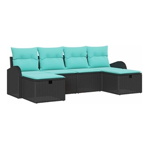 vidaXL Solid Acacia Wood Sofa Set with Cushions in Black
