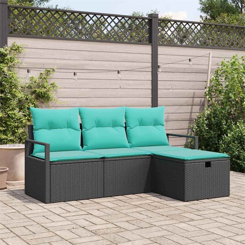 vidaXL Poly Rattan Sofa Set with Cushions in Black