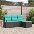 vidaXL Poly Rattan Sofa Set with Cushions in Black