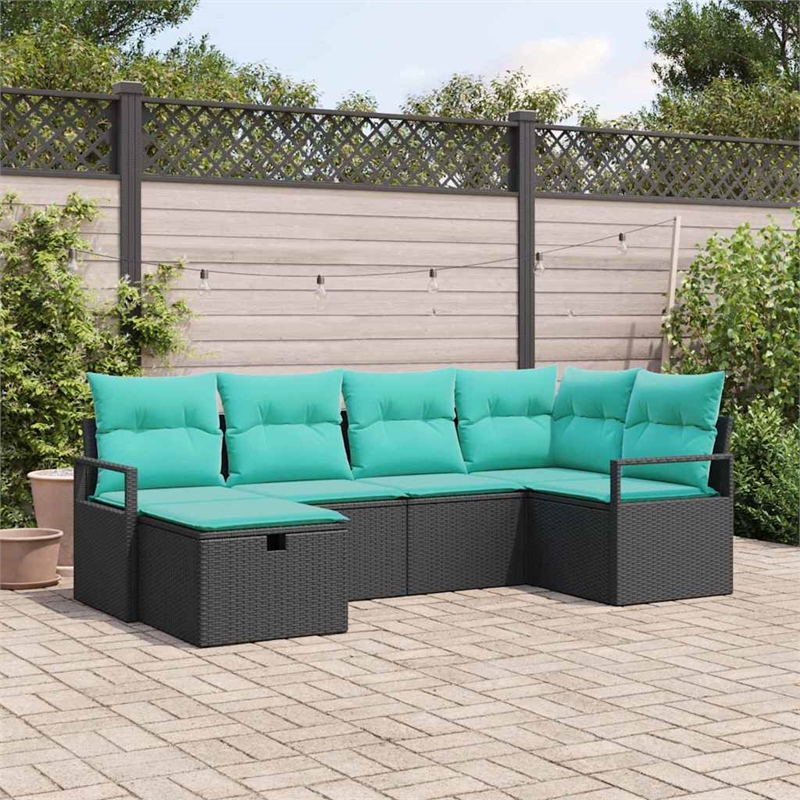 vidaXL Poly Rattan Sofa Set with Cushions in Black