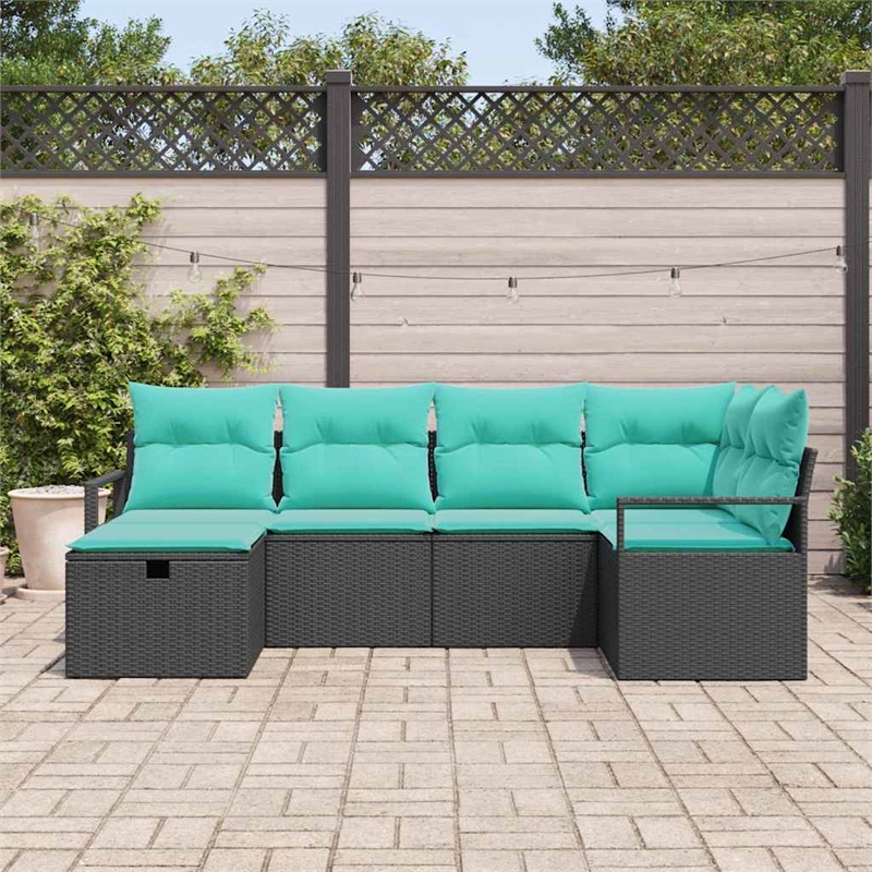 vidaXL Poly Rattan Sofa Set with Cushions in Black