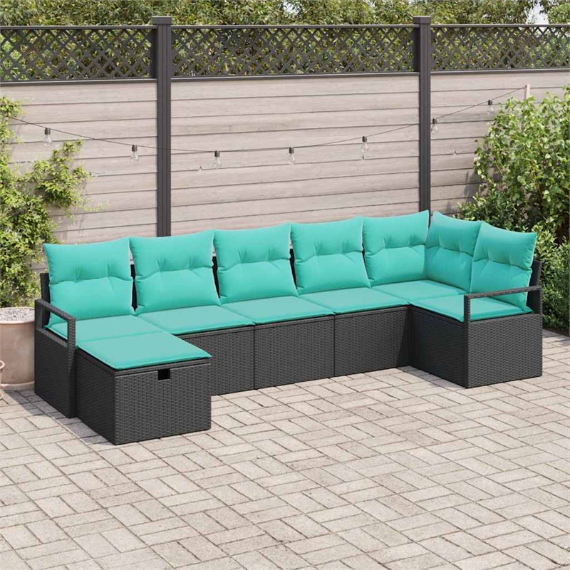 vidaXL Poly Rattan Sofa Set with Cushions in Black