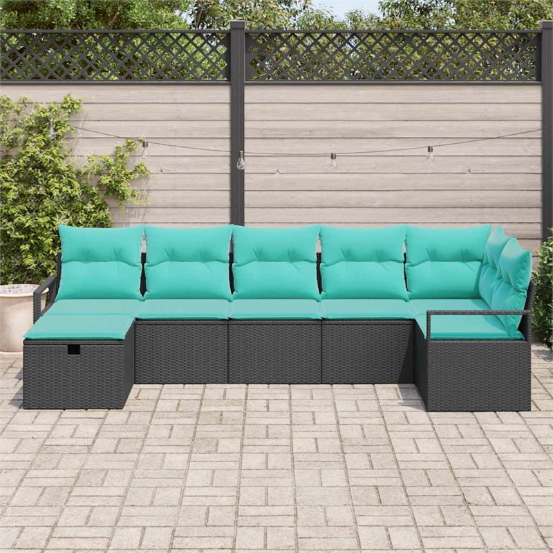 vidaXL Poly Rattan Sofa Set with Cushions in Black