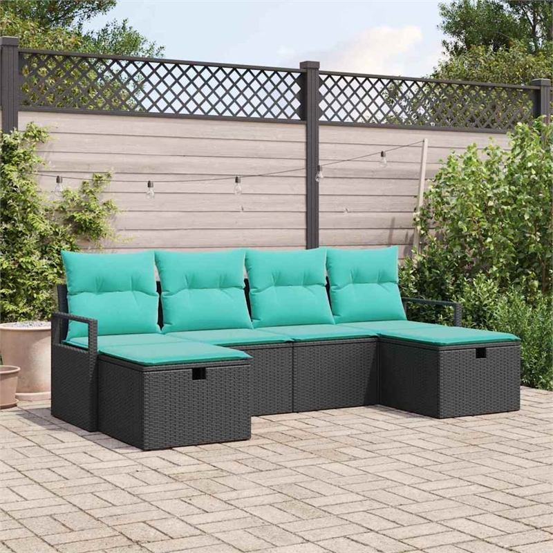 vidaXL Poly Rattan Sofa Set with Cushions in Black