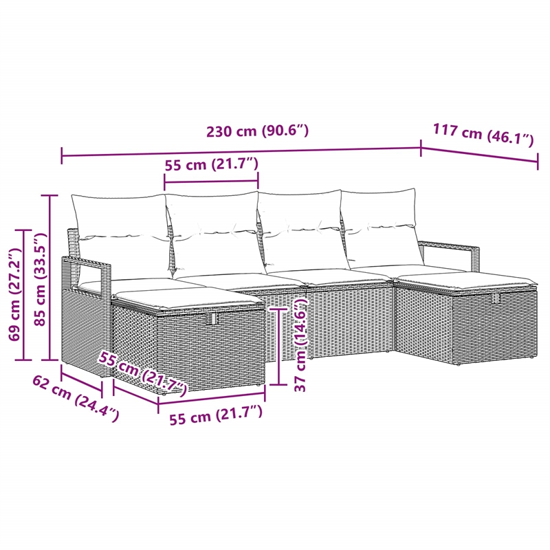 vidaXL Poly Rattan Sofa Set with Cushions in Black