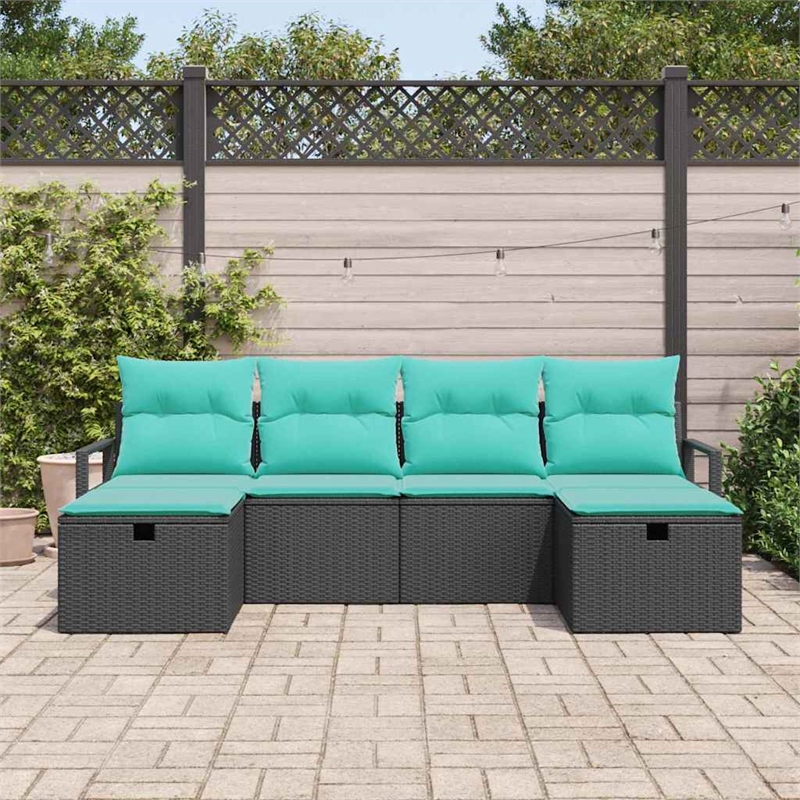 vidaXL Poly Rattan Sofa Set with Cushions in Black
