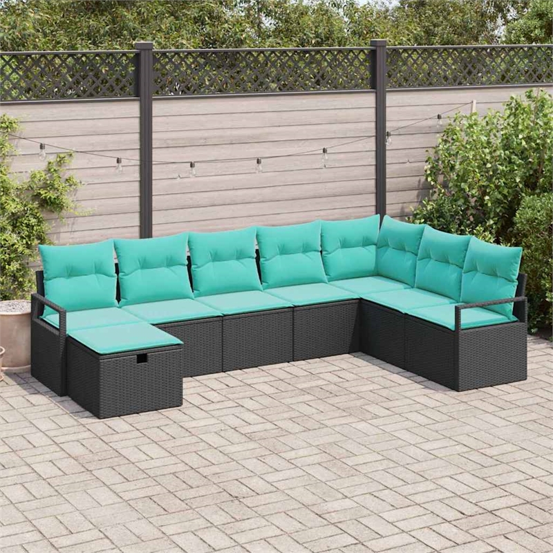 vidaXL Poly Rattan Sofa Set with Cushions in Black