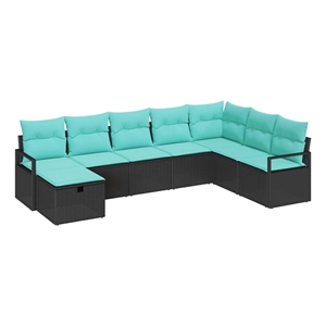 vidaXL Poly Rattan Sofa Set with Cushions in Black