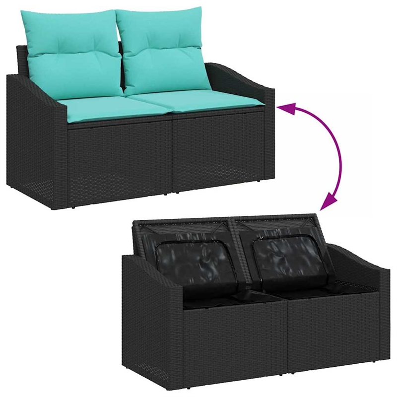 vidaXL Poly Rattan Sofa Set with Cushions in Black