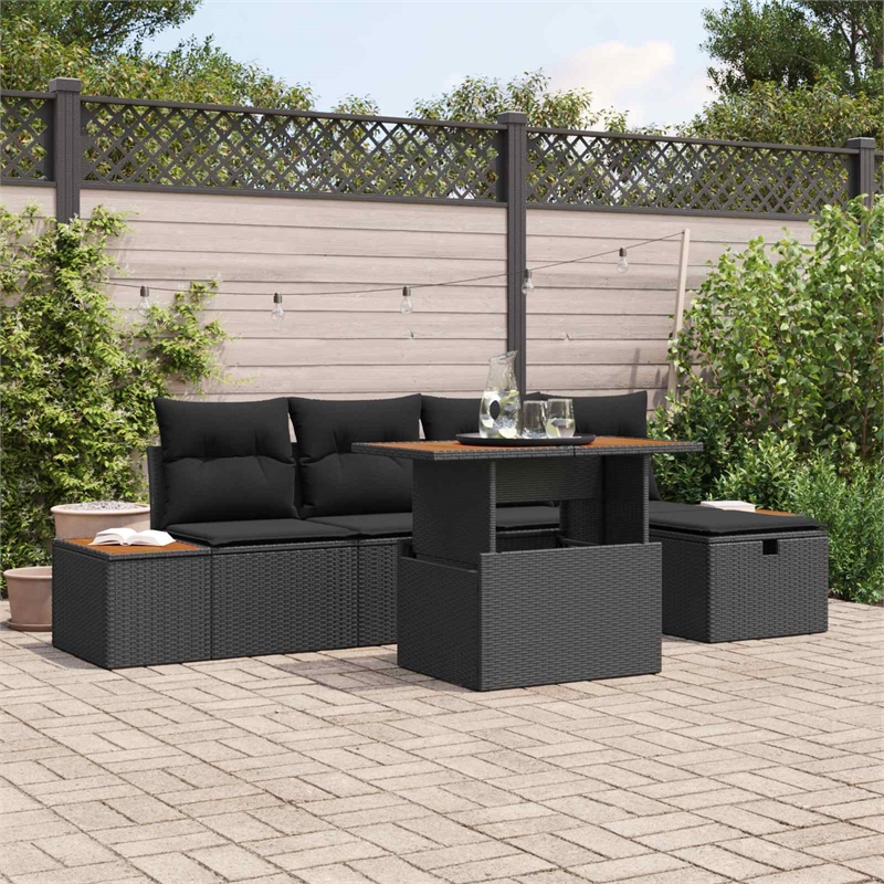 vidaXL Solid Acacia Wood Sofa Set in Black
