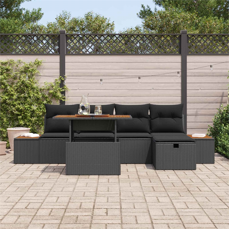 vidaXL Solid Acacia Wood Sofa Set in Black