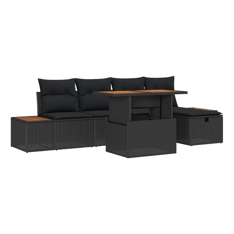 vidaXL Solid Acacia Wood Sofa Set in Black
