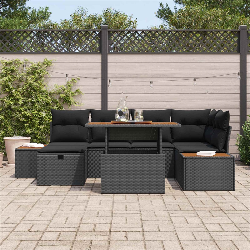 vidaXL Solid Acacia Wood Sofa Set in Black