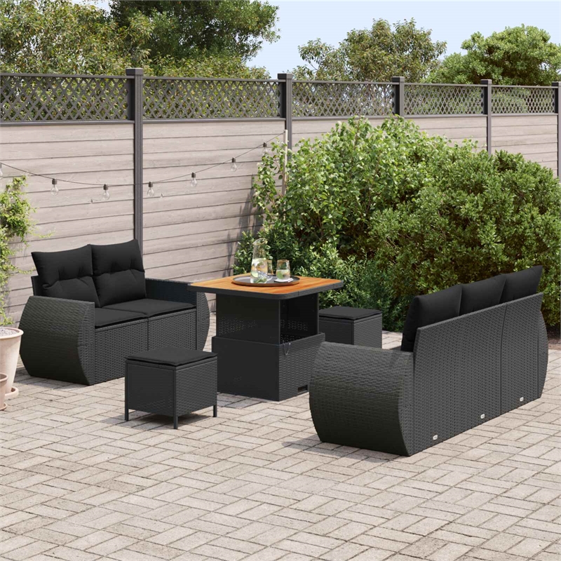 vidaXL Solid Acacia Wood Sofa Set in Black