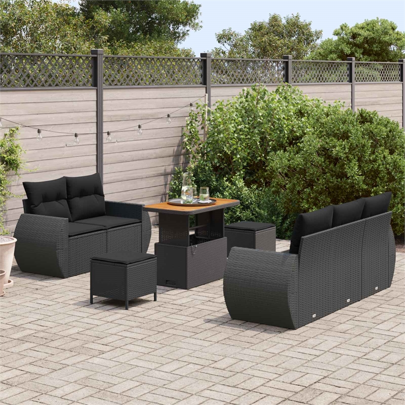 vidaXL Solid Acacia Wood Sofa Set in Black