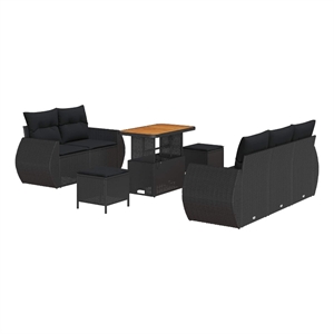 vidaXL Solid Acacia Wood Sofa Set in Black